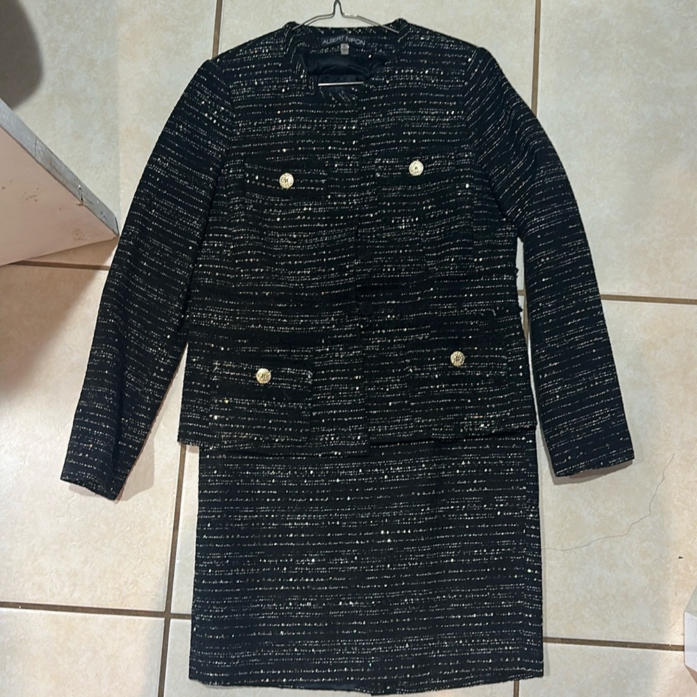 Albert Nipon Black Tweed Blazer and Skirt Set